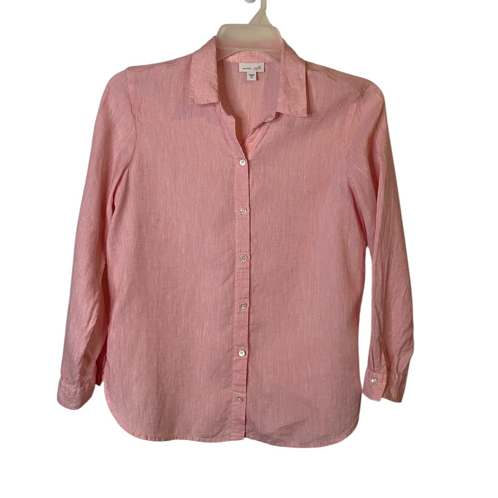 J. Jill Love Linen Pink Button Down Shirt Long Sleeve Blouse Womens XS Solid